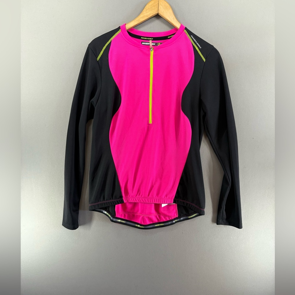 Nishiki Cycling Shirt Women's Large Pink Black Biking Athletic Jersey Ladies